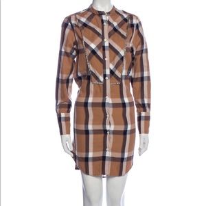 Derek Lam 10 Crosby long sleeve plaid Shirtdress band collar button front brown